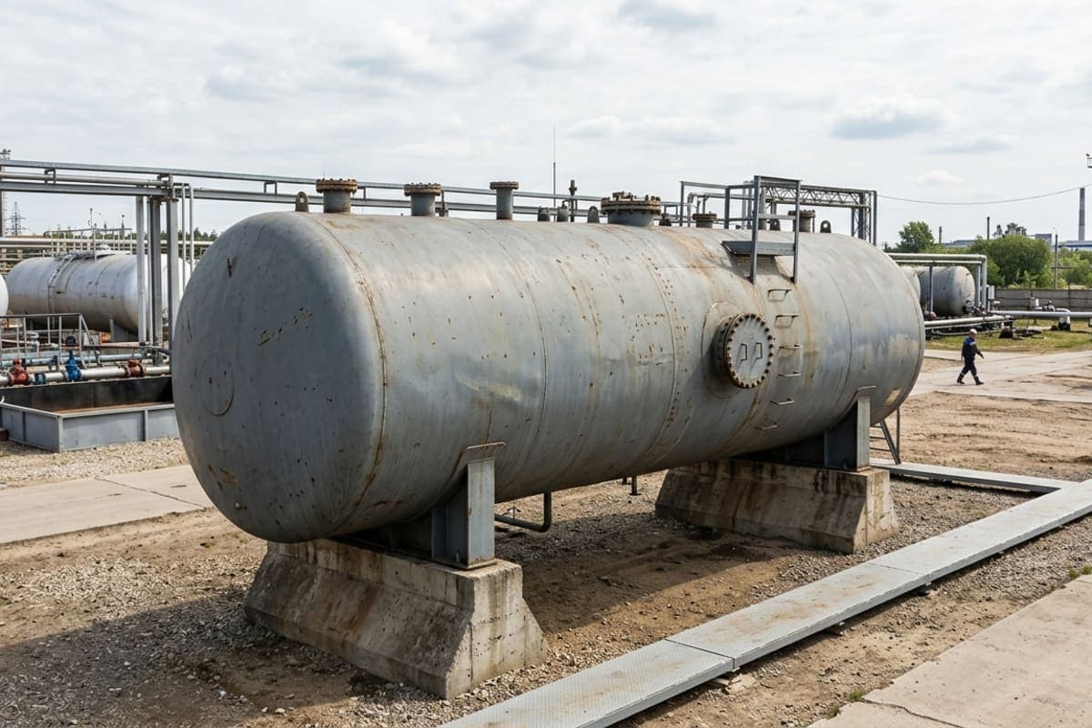 Горизонтальный стальной резервуар РГС для нефтепродуктов на седловых опорах
