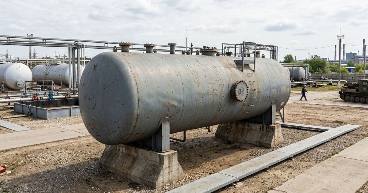 Горизонтальный стальной резервуар РГС для нефтепродуктов на седловых опорах.